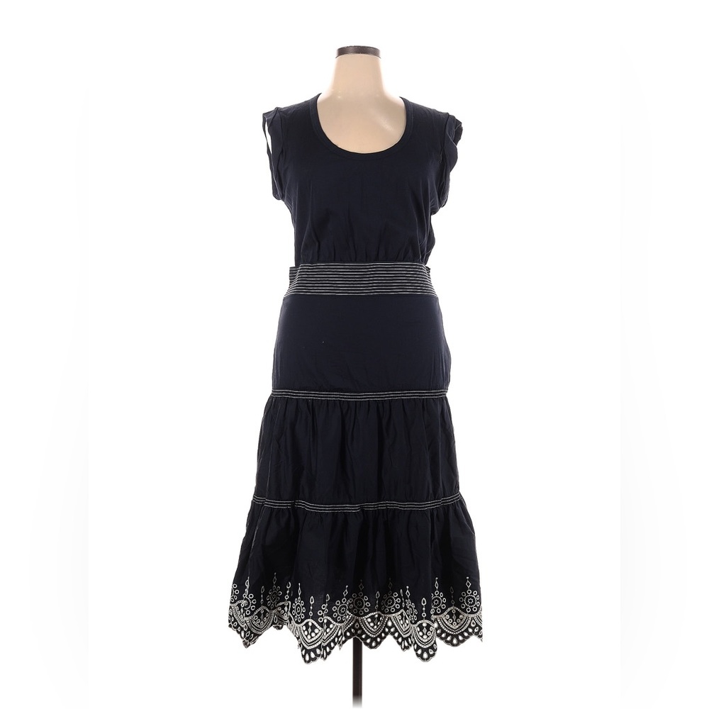 Veronica Beard Womens Amaia Eyelet Midi Dress NWT Size M Navy/Pearl